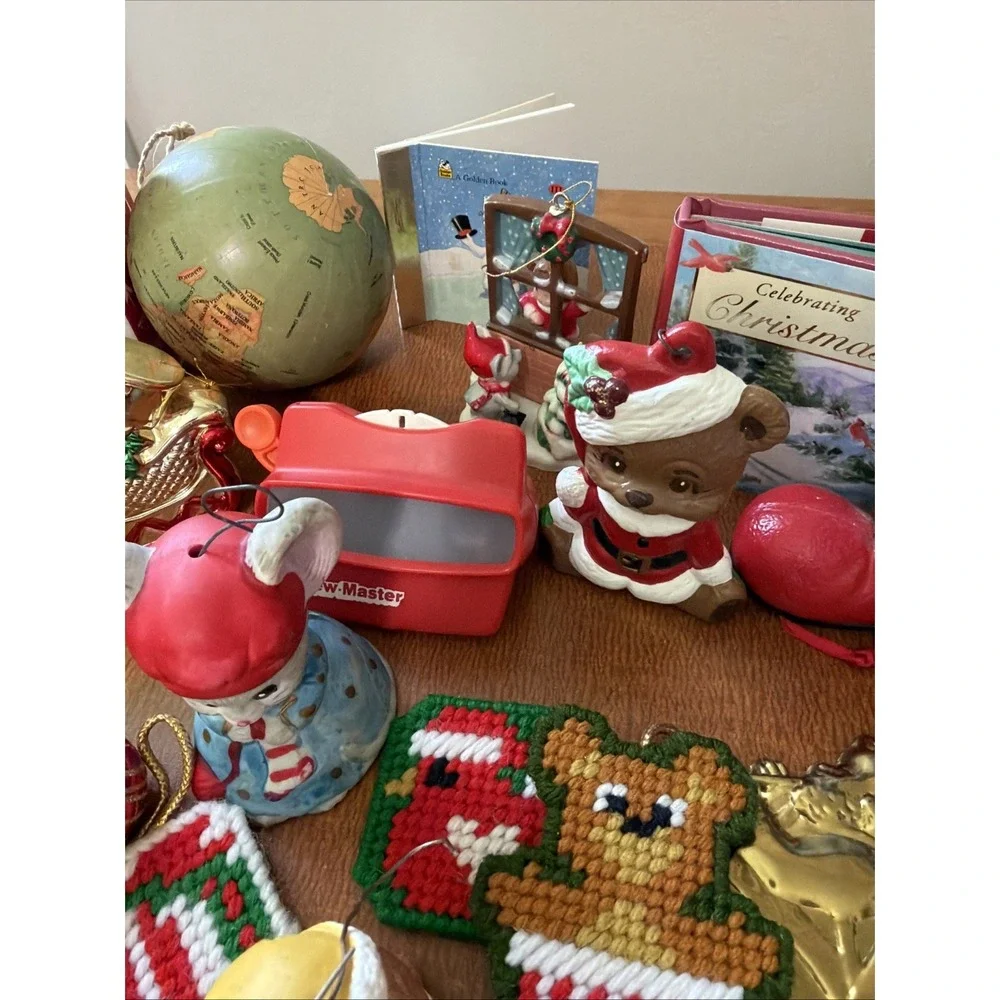 Vtg Christmas Ornament Lot: Ceramic, Brass Horns, Hallmark, Pooh,‎ Sessme Street
